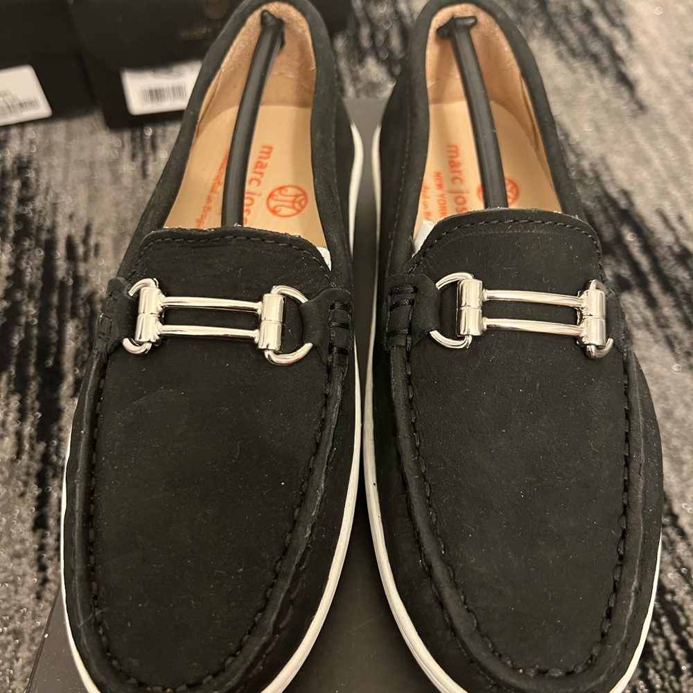 Marc Joseph Black Suede Loafers with Silver Bit
